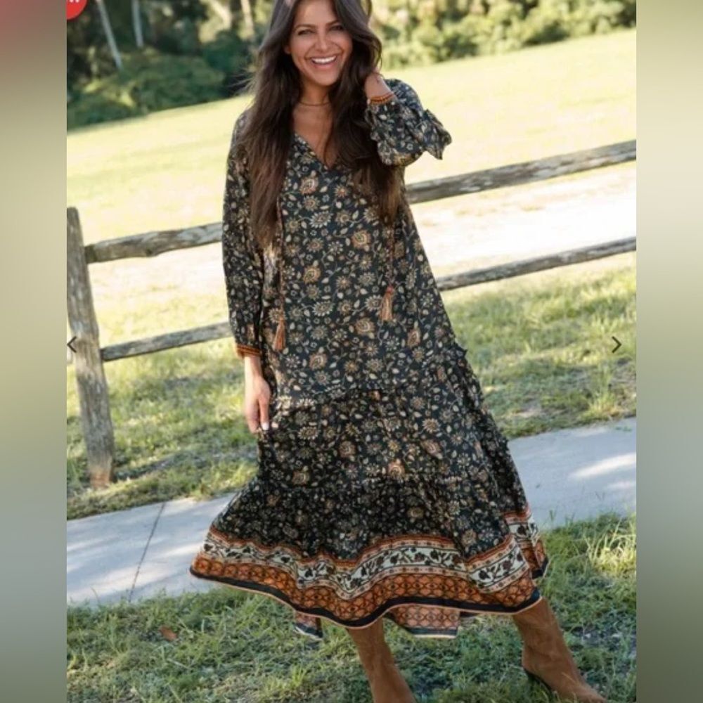 Natural life women’s xs Lula ruffled maxi dress floral bohemian tiered